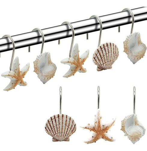 Ganchos Para Cortina De Ducha Seashell, 12 Ganchos En Forma