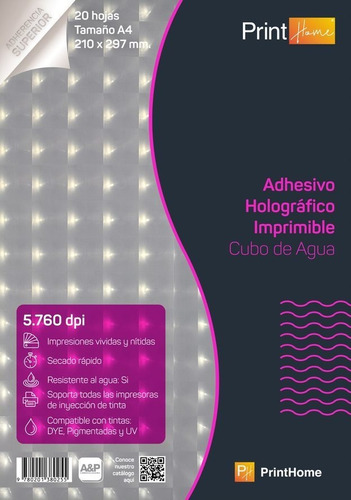 Papel Holográfico Adhesivo Imprimible A4x20hojas Cubo De Agu