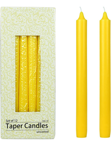 Velas Cónicas De 12 Piezas, 10 Pulgadas, Color Amarillo Rect
