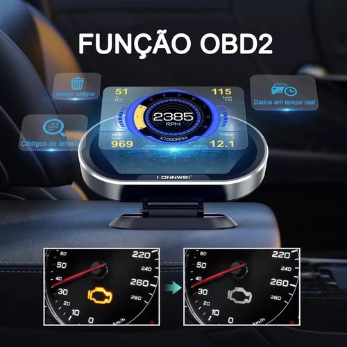 Obd2 Hud Konnwei Kw206 Temperatura Agua Alarma Velocímetro