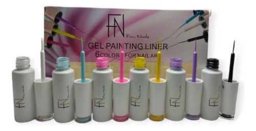 Kit 06 Esmalte Gel Decoração  Uv/led Pincel Fino Tons Pastel