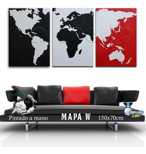 Cuadros Mapa Tripticos Decorativos Mapamundi Planisferio Atlas Texturados Pintados A Mano