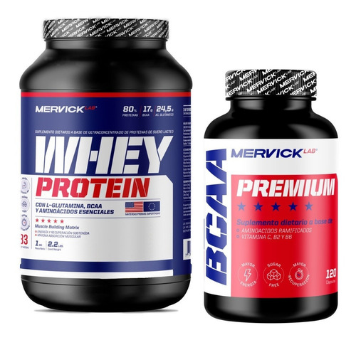 Bcaa Premium Mervick + Whey Protein 1 Kg Proteína Glutamina