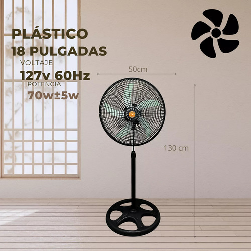 Ventilador De Pedestal | 18 Pulgadas | 70 W | 3 Velocida 50 Cm 60hz Negro Plateado Plástico 5