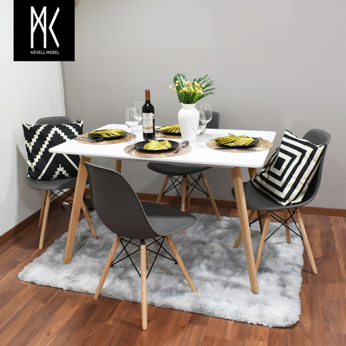 Comedor Minimalista Eames Mesa + 4 Sillas Varios Colores Color Gris