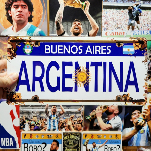 Cartel Chapa Patente Bandera Argentina Bs As Apto Exterior 