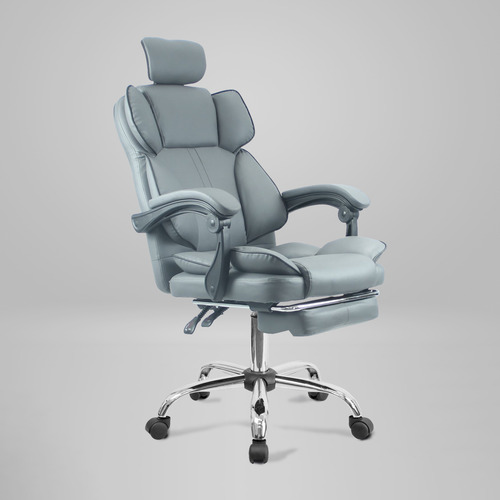 Silla Gamer Con Apoya Pies Respaldo Apoya Cabeza C113 Color Gris Material del tapizado Cuero sintético