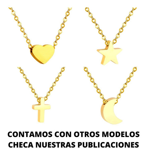 Imagen 3 de 6 de Collar Mujer Dije Cruz Minimalista Acero Inoxidable Dorado