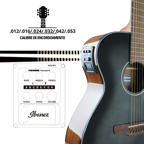 Violão Elétrico Ibanez Aewc11 Tcb Transparent Charcoal Burst