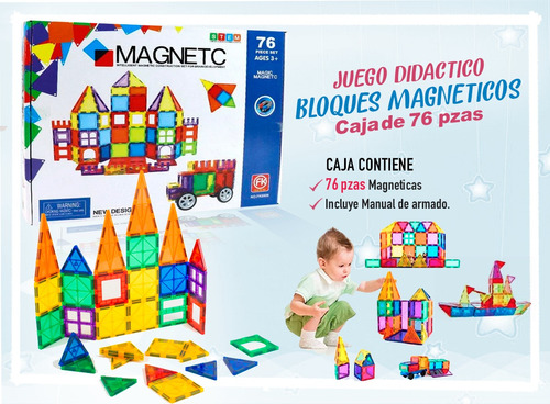 Bloques Magneticos 76 Pzas Multicolores Y Formas