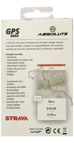 Ciclocomputador Com Gps Absolute Nero Compatível C/ Strava