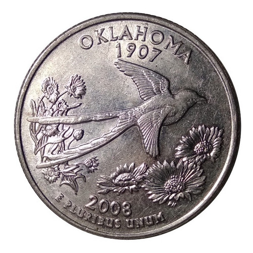 Moneda 1/4 Dolar Usa 2008 Estado De Oklahoma Con Imagen Ave
