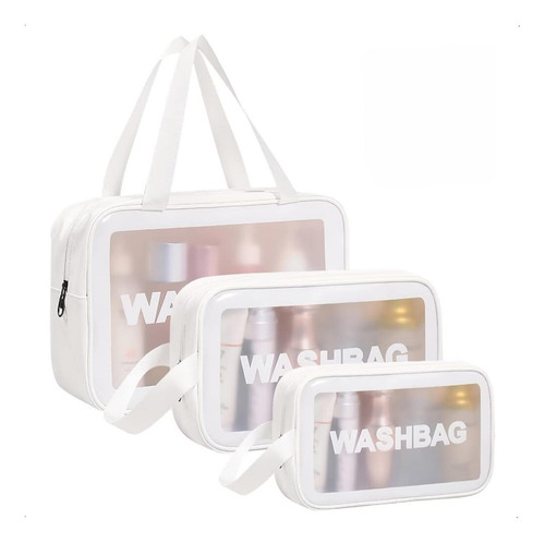 Organizador De Viaje Neceser Kit Estuche Valija Pvc X 3 Color Blanco Diseño De La Tela Liso Con Logo