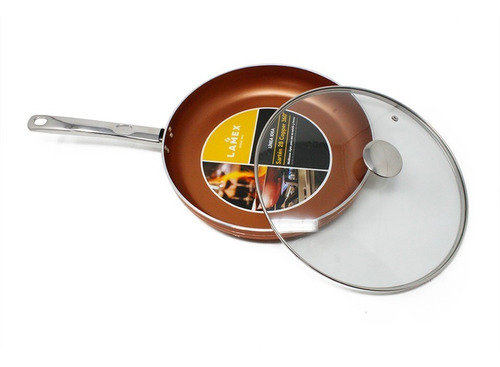 Sartén 28 Cm Cobre Int/ext Con Tapa De Vidrio Lamex 6660-6