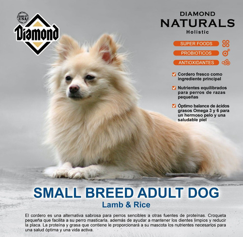 Imagen 2 de 4 de Diamond Naturals Small Breed Adulto Cordero Y Arroz 6 Lb.
