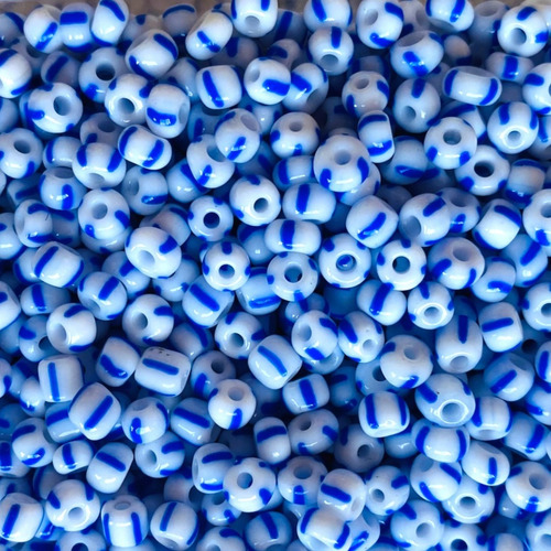50 Gramas Miçanga Rajada 6/0 4mm Azul E Branco