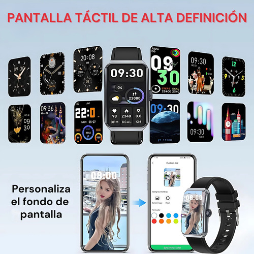 Smartwatch Reloj Inteligente Bluetooth 1.47'' Malla Silicona Plateado Negro Negro Negro