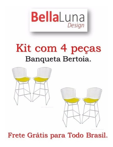 Kit 4x Banqueta Bertoia Cromada Com Diversas Cores De Ass