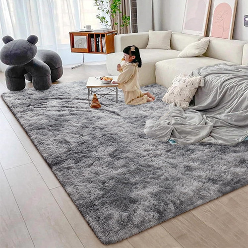 Alfombra De Invierno Peluda Gris Jaspead 180x200 Anti Desliz