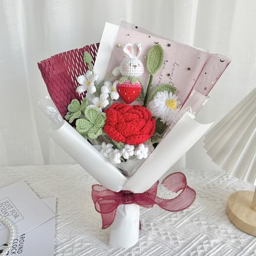 Jomodecor Ramo De Rosas De Conejo De Fresa Tejido A Mano En