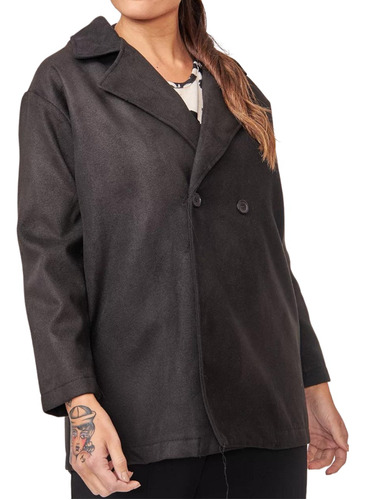 Saco Mujer Paño Negro Tapado Chelsea Market Trench Abrigado 