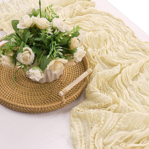 2pzs Caminos De Mesa Gasa Elegante Boho Decoración Boda Color Lavanda Beige Mantel Decorativo Ruffled Table Decoration Baby Shower Birthday Celebration Vintage Style Decoration