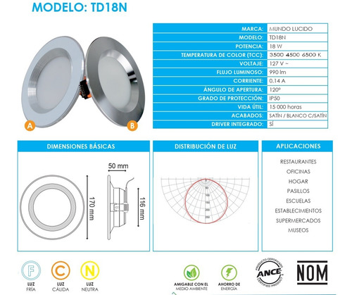 Spot Led Satinado 18w Para Empotrar 3 En 1 Plafon Bote 12cm