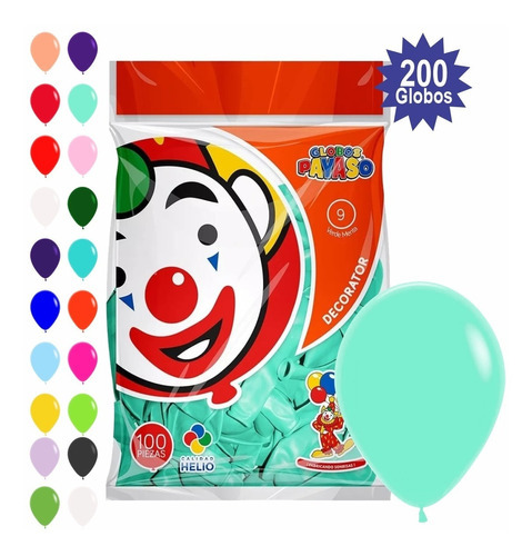 Globos De Latex, No. 9 Payaso - 200 Piezas - Leopay1 - Color Verde menta