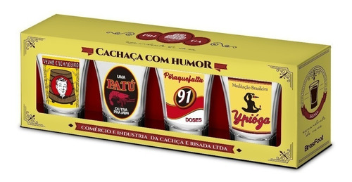 Kit 4 Copos Shot Vidro Dose Cachaça Com Humor Sátira 60ml 