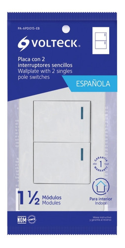 Imagen 2 de 3 de Placa 2 Interruptores Sencillos Linea Española Volteck 45595