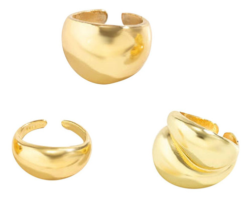 3 Uds Anillos Abiertos Anillos De Mujer Moda Geométrica Oro