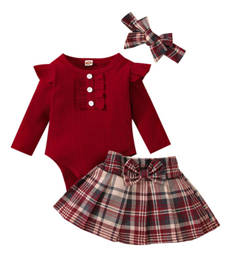 Suit Para Niñas Con Botones Abiertos Y Falda A Cuadros