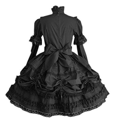 Jeufoin Blacak Gothic Lolita Vestido Para Mujer Goth Punk L