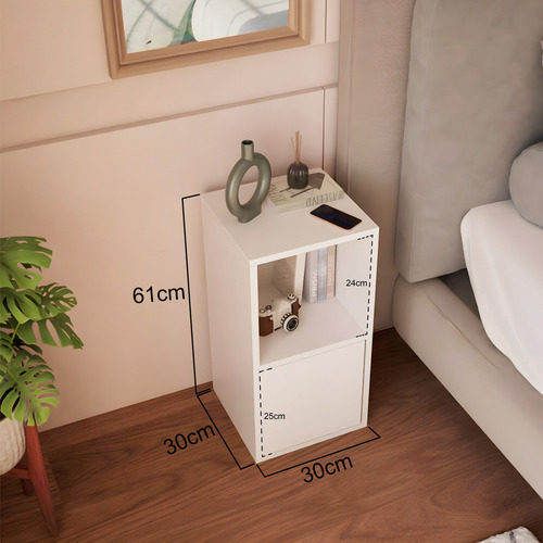 Mesa De Noche Minimalista Recámara Auxiliar Almacenamiento Acabado Mate Color Blanco frosty