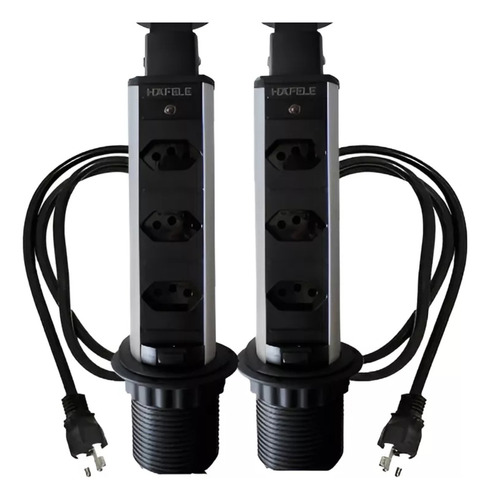 Kit 2 Torre De Tomada Totem Retrátil De Embutir Preto Hafele