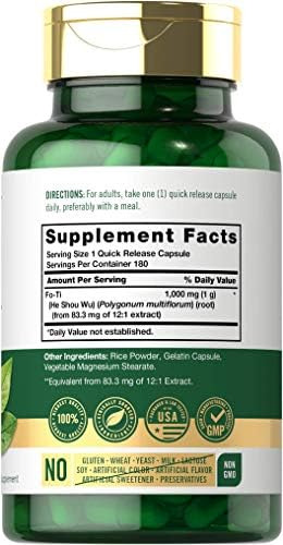 Carlyle Fo-ti 1000mg | 180 Cápsulas | Raiz He-shou-wu | Erva