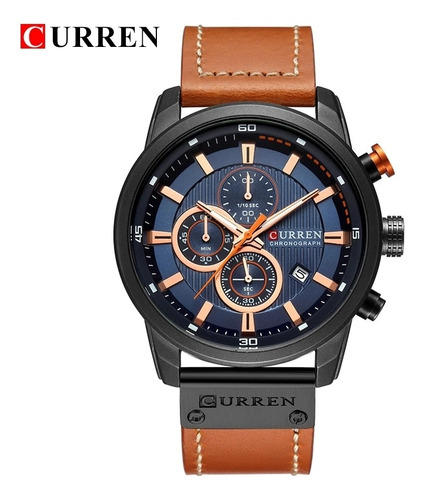 Relogio Masculino Curren Com Couro Marrom Legitimo Chronos Funcionam Todos Caixa Preta Fosca De 50mm Com Frete Gratis.