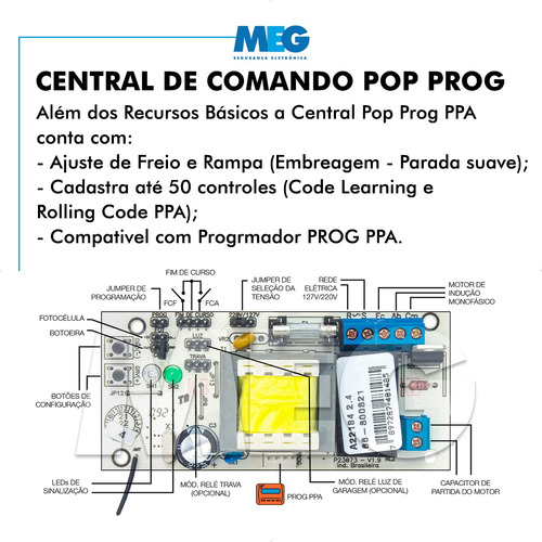 Imagem 4 de 4 de Kit Central Placa Motor Portão Ppa Pop Prog + Capacitor