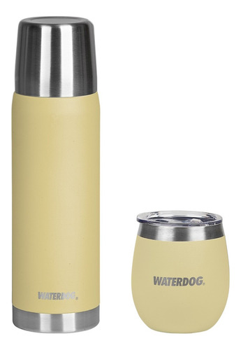 Set Matero Waterdog Termo 750ml + Copon 240ml Doble Pared Amarillo
