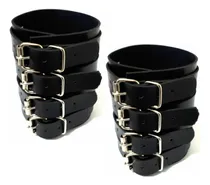 Comprar 2 Braceletes Couro Preto 4 Fivelas Grande Unissex Rock Metal