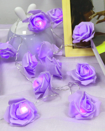 Guirnalda De Luces Lideró A De Rosas Moradas, 14.7 Pies, Rom