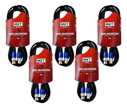 Kit 5 Cabos De Microfone Balanceado Xlr Macho Femea Mxt 5m