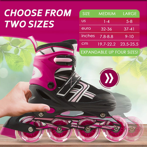 Patines En Línea Ajustables Para Niños Con Ruedas Led Talla De Los Patines 0 Mm Fuschia