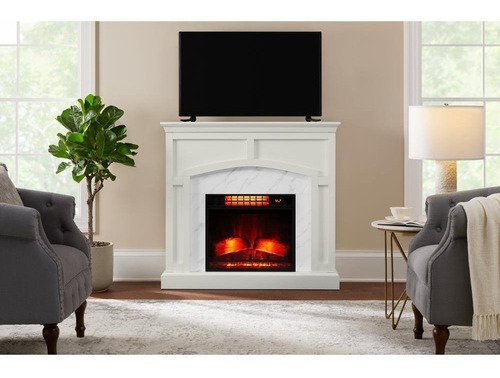 Chimenea Y Mueble De Tv Independiente Imitación De Mármol