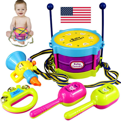 5pcs Niños Bebé Rodillo Tambor Instrumentos Musicales Banda 