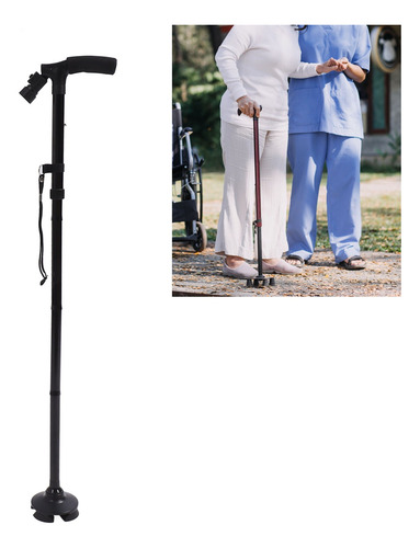 Bastón Plegable Ajustable Con Luz Led Y 4 Puntos De Apoyo