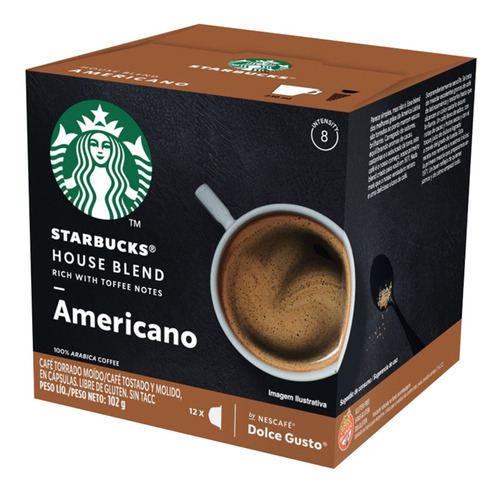 Imagen 1 de 8 de Capsulas Dolce Gusto Starbucks Americano House Blend S/ Tacc