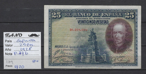 B179 Billete España 25 Persetas Año 1928 P-74b