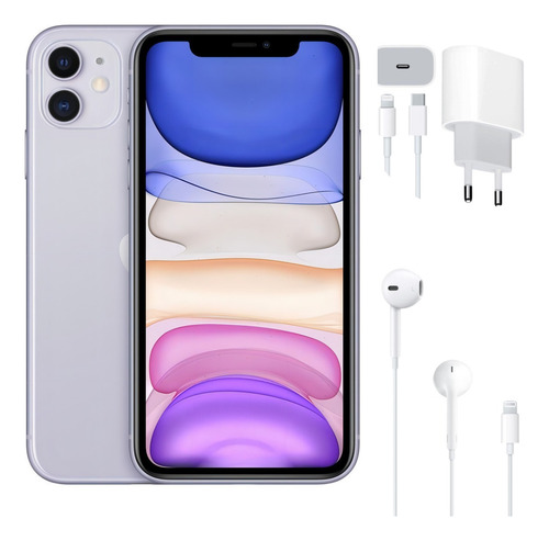 Iphone 11 128gb Dual Sim + Carregador Turbo E Fone Apple Lilás (Recondicionado)
