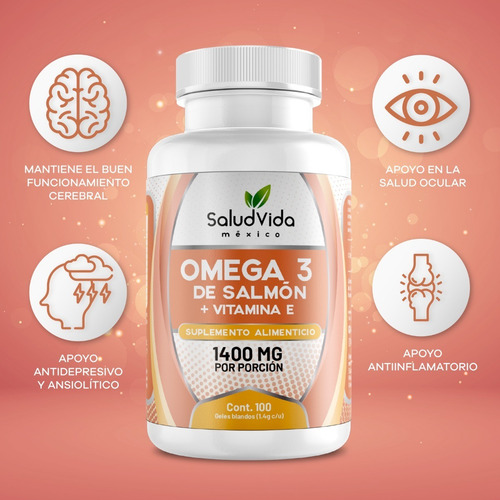 Imagen 3 de 3 de Omega 3 De Salmón Con Vitamina E - 100 Cápsulas 1400mg